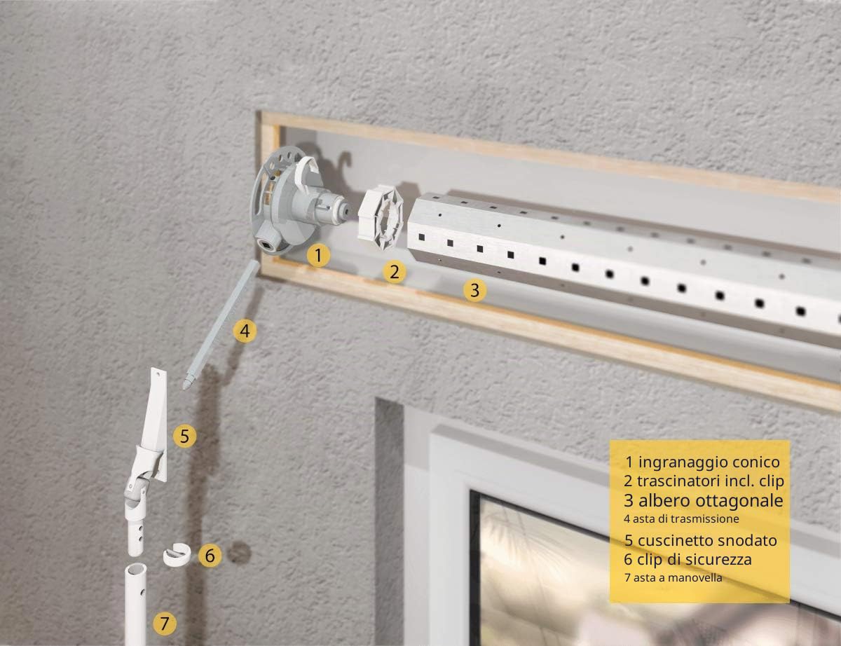 Schellenberg 11114 Asta a manovella con clip di sicurezza, 140 cm, premontata, bianca