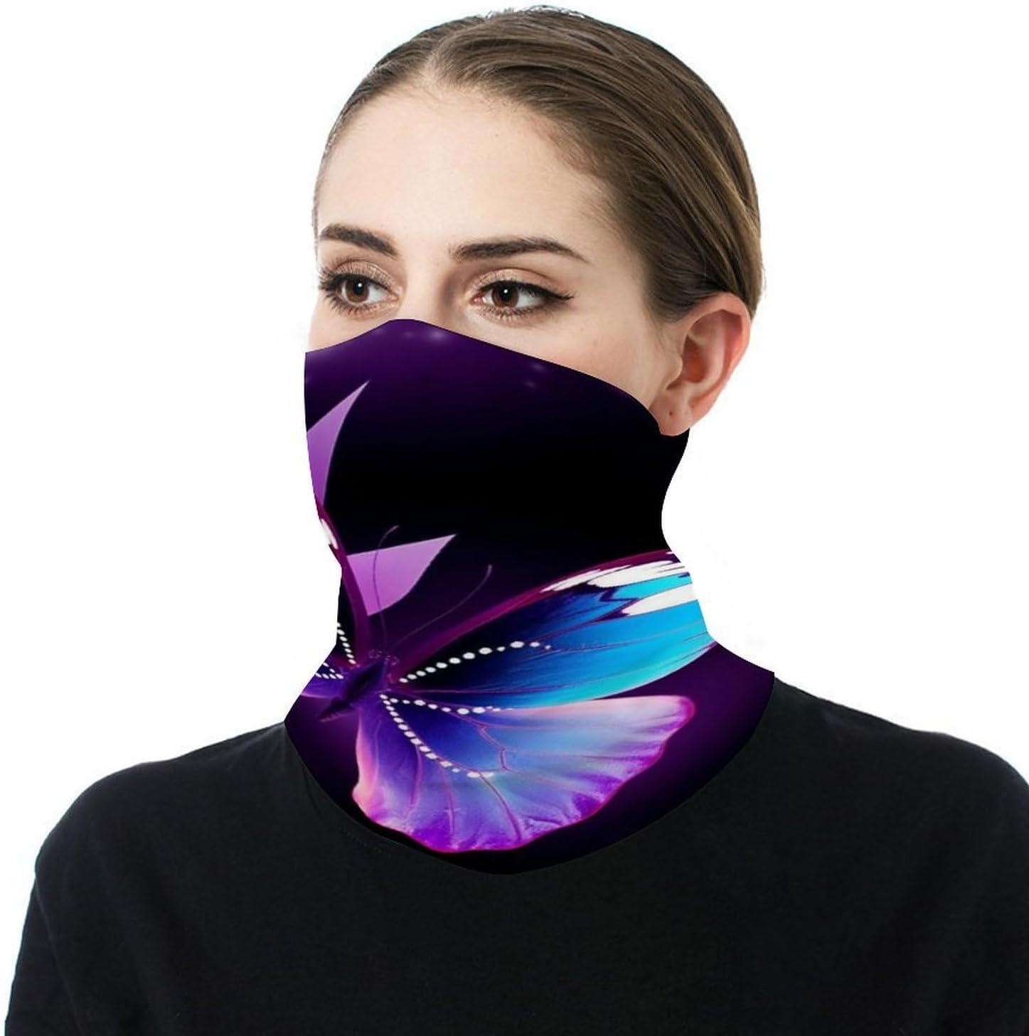 Blue Purple Butterfly Winter Neck Gaiter Windproof Face Cover Scarf Stylish Warmer Bandana Cloth Soft Face Mask for Men Women Sun Cooling Scarf for Skiing Hiking Cycling
