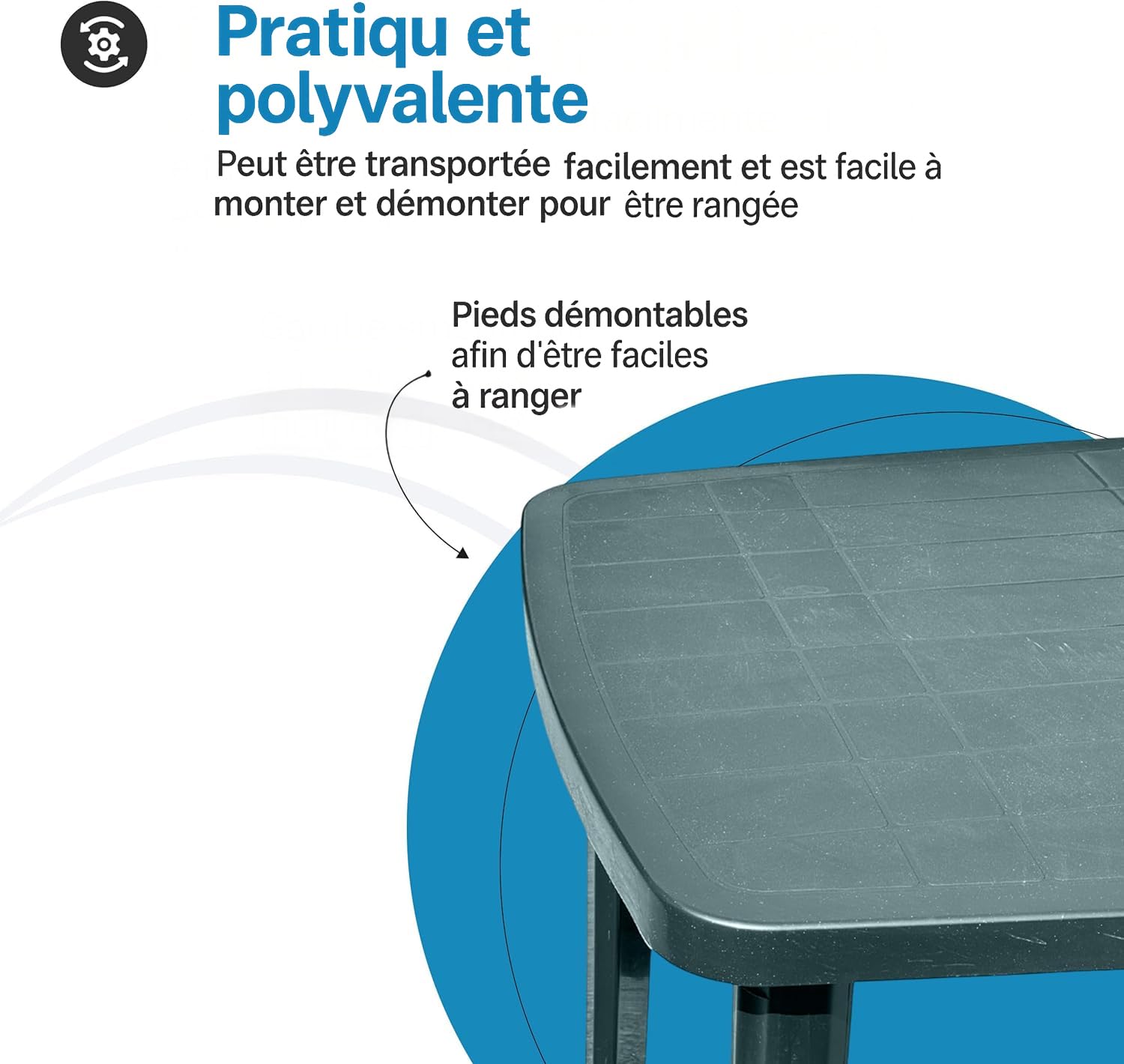 Tomaino Table de jardin carrée en plastique pour 6 places avec trou pour parasol