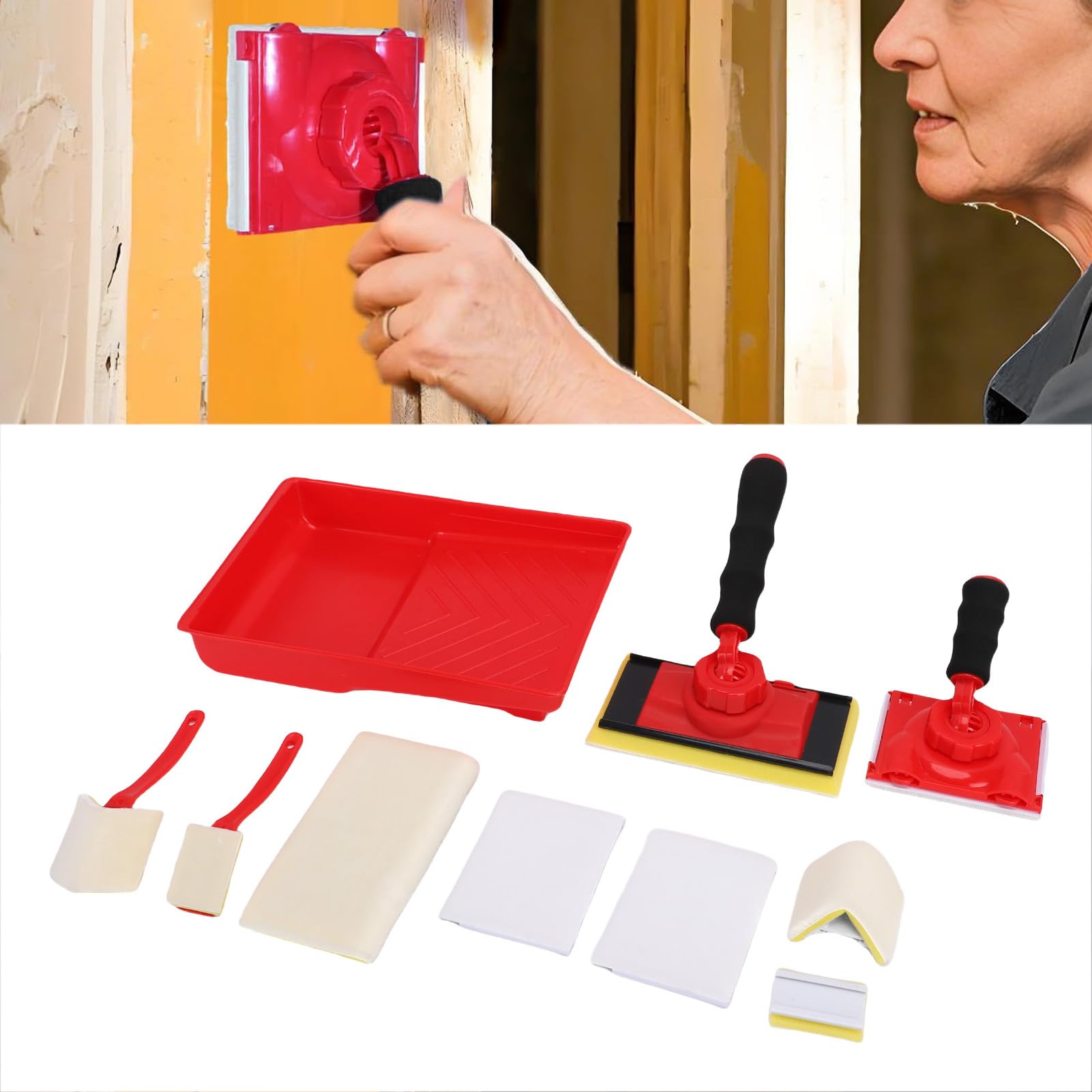 Ausla Kit de Herramientas para Bordear Pintura, Almohadilla Pintora para Esquinas de Recorte de Pared y Techo de 4 Formas con Bandeja de 7 Pulgadas y 5 Recambios para Pinturas