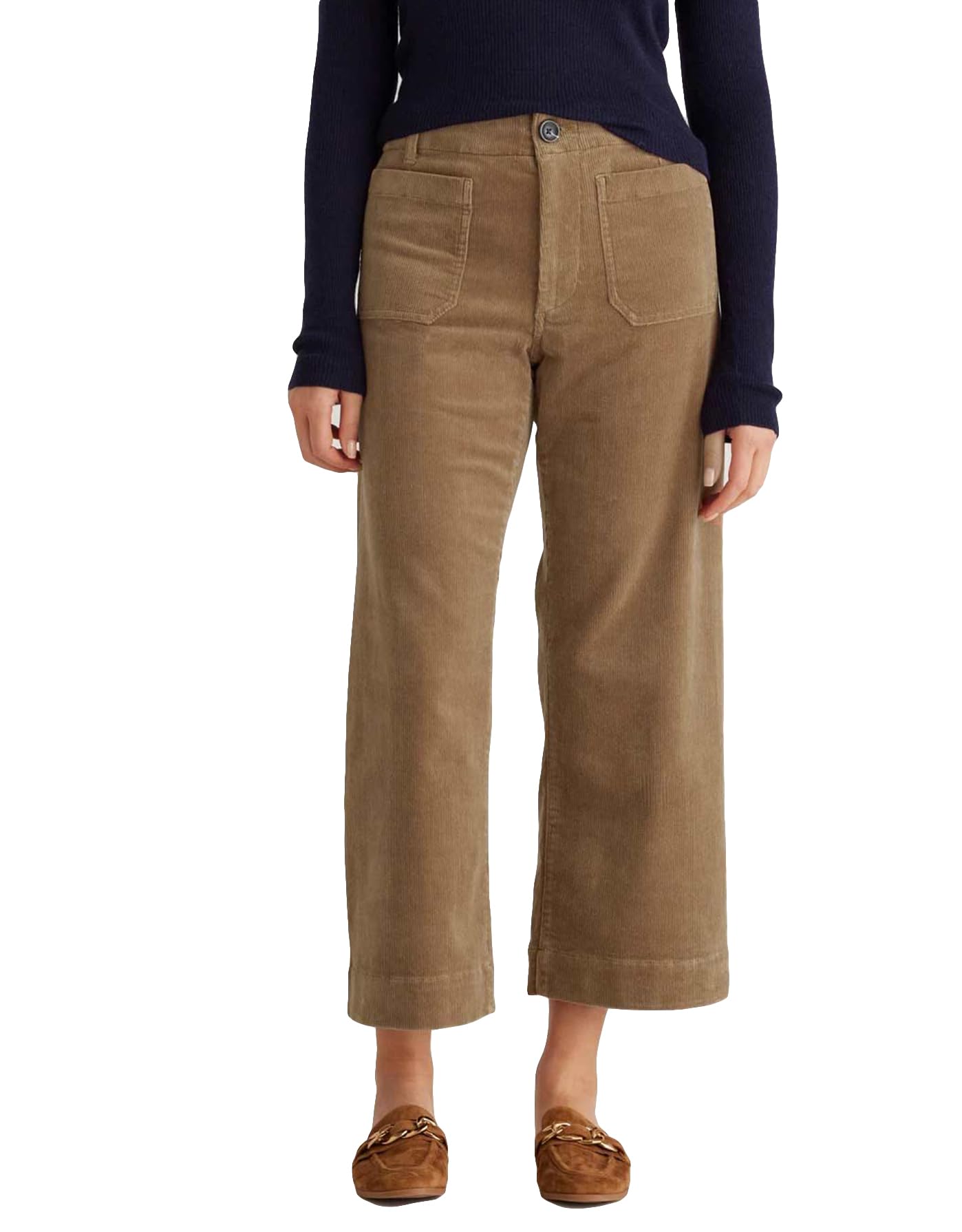 Womens Wide Leg Corduroy Pants Stretch High Waist Patch Pockets Straight Leg Jeans Pants