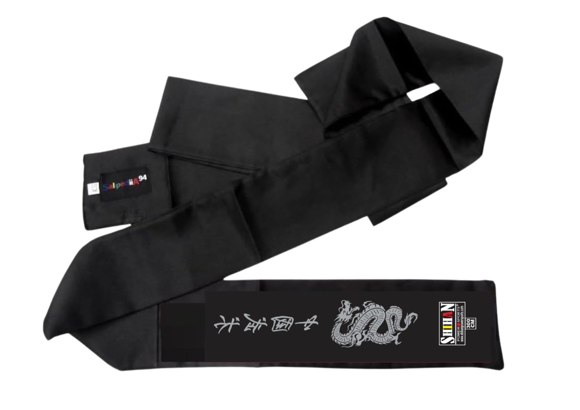 Kung Fu Sash Black with SILVER Dragon Print Satin 300cm for Men/Women Black Shaolin Monk Kung fu Belt Wushu Martial Arts Sashes for Uniforms Wing Chun Clothing