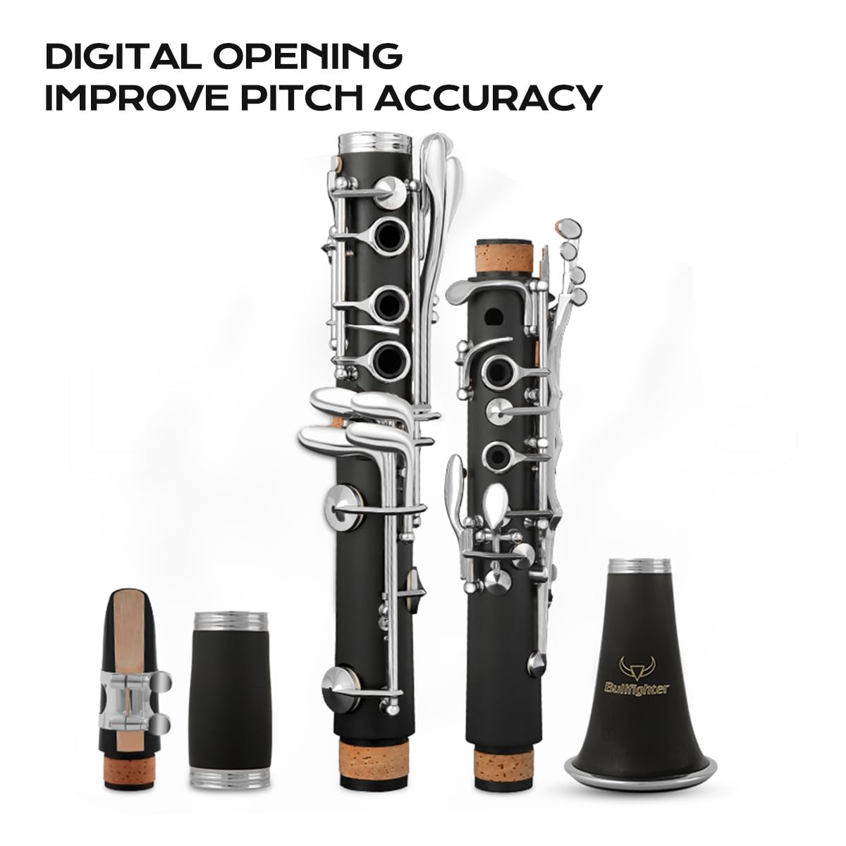 Clarinetto torero in Sib (per principianti e professionisti), ebano con tasti in ottone bianco, viene fornito con 2 corpi, 3 canne, guanti bianchi, custodia rigida e kit di pulizia, modello DHG-100.