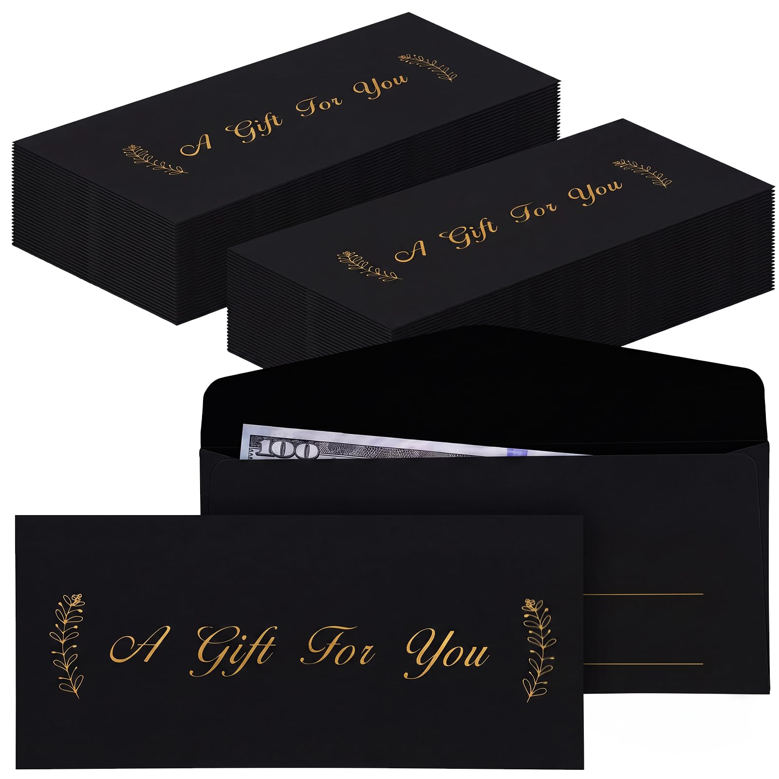 Lincia 200 Pcs Black Leaves Cash Envelopes, Kraft Cash Wedding Card