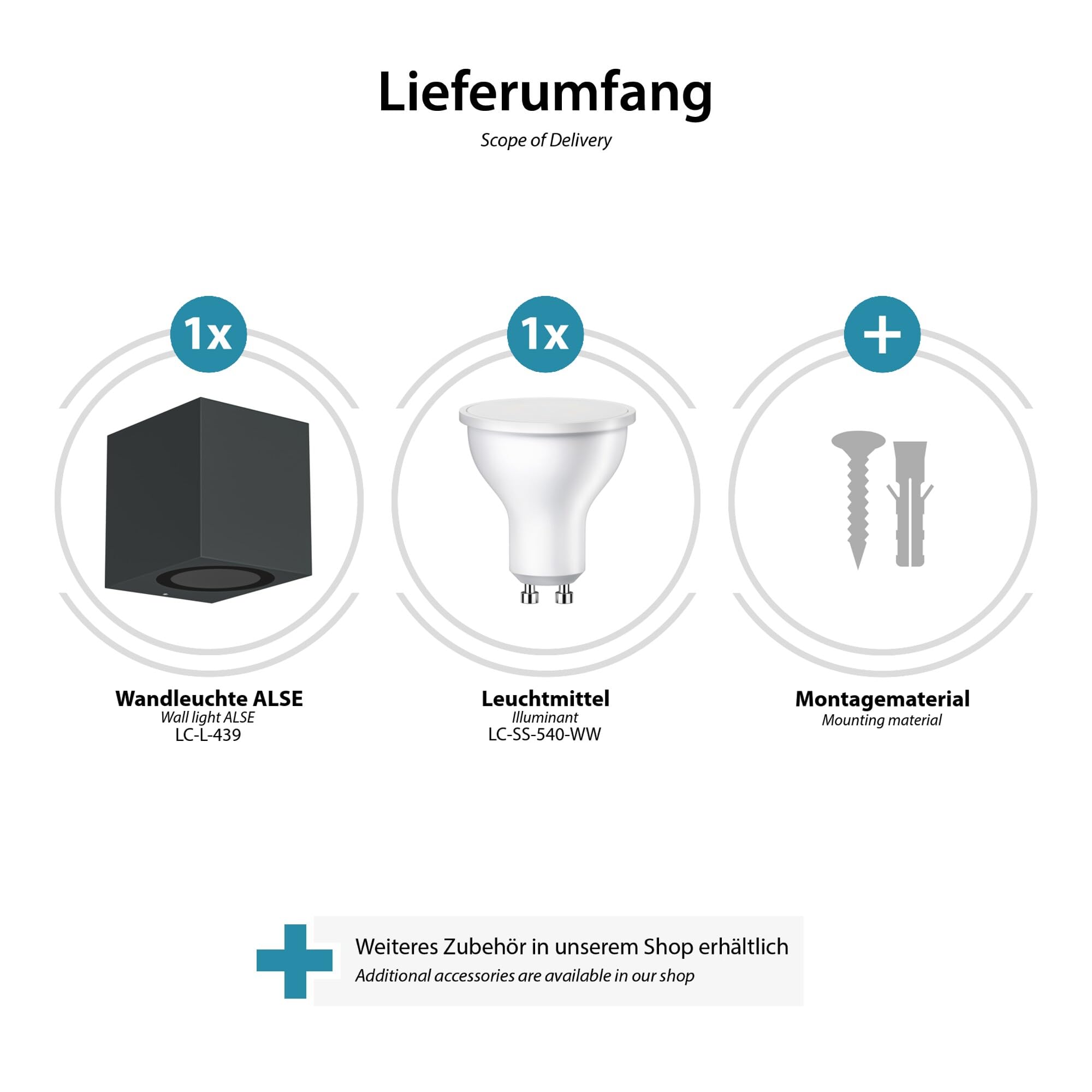 ledscom.de 4x kinkiet ALSE Downlight do zastosowań zewnętrznych, antracytowy, aluminiowy, prostokątny, w zestawie z żarówką LED GU10, 450 lm, ciepła biel