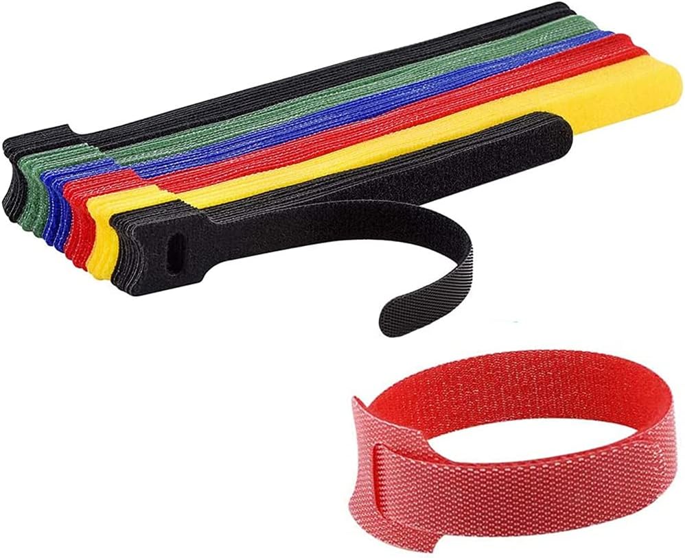 Reusable Cable Ties, DELFINO Adjustable Cable Straps Cable Organizer, Cord Wrap and Hook Loop Cords Management 5 Colors 60 PCS