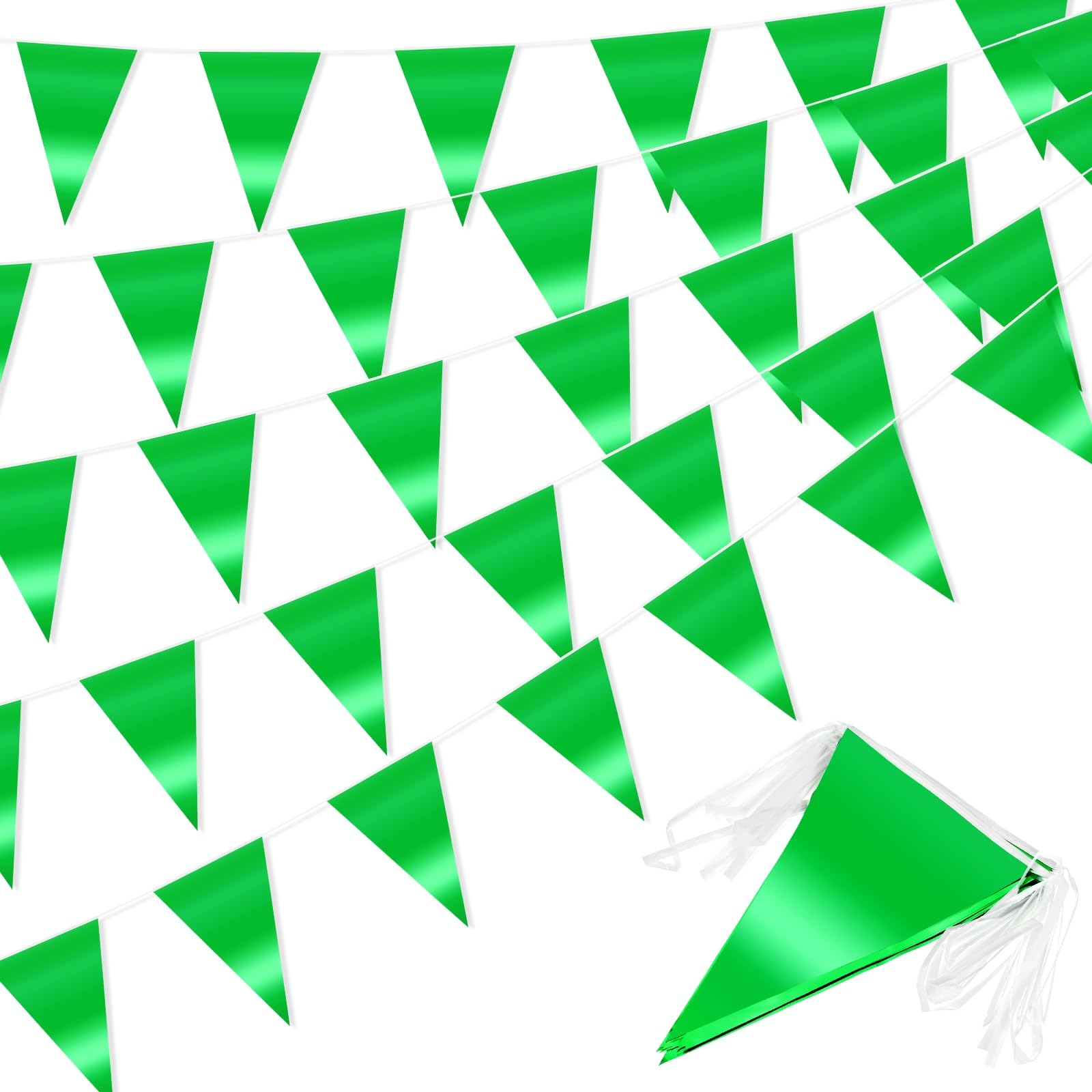 M METERXITY 2-Pack 10m/32.8FT Triangle Pennant Banner Flag Metallic Fabric Bunting Party Decoration Triangle Flags for Christmas/Graduation/Wedding/Birthday Green