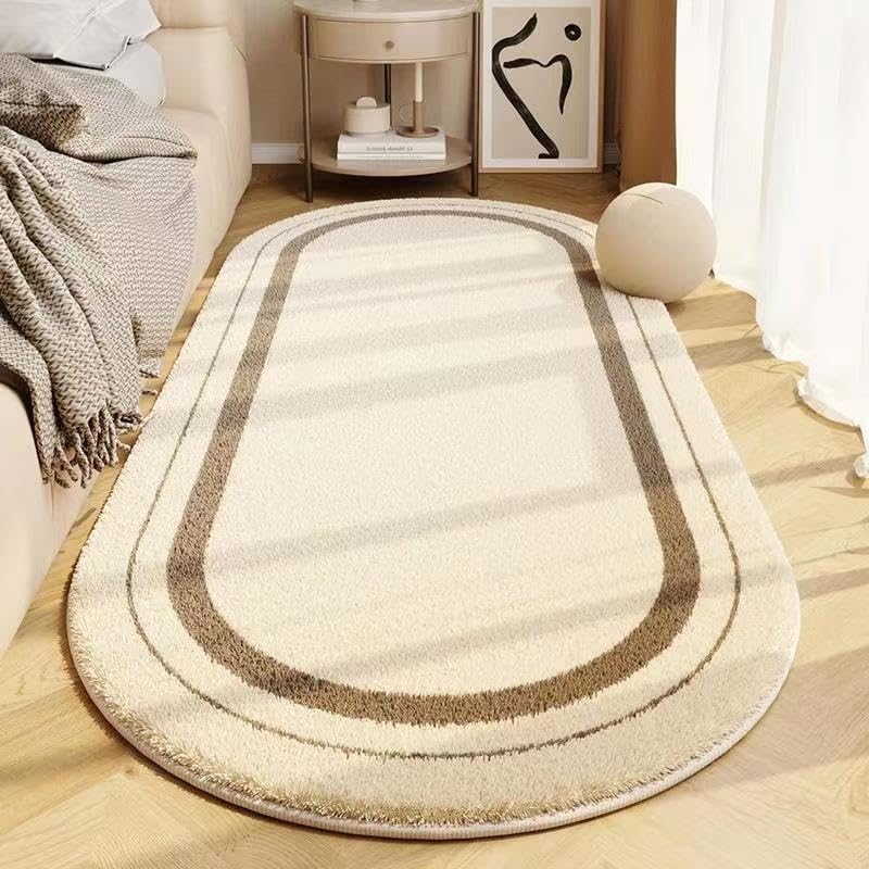 Tapis ovale de salon beige et gris 110x160 cm en imitation cachemire