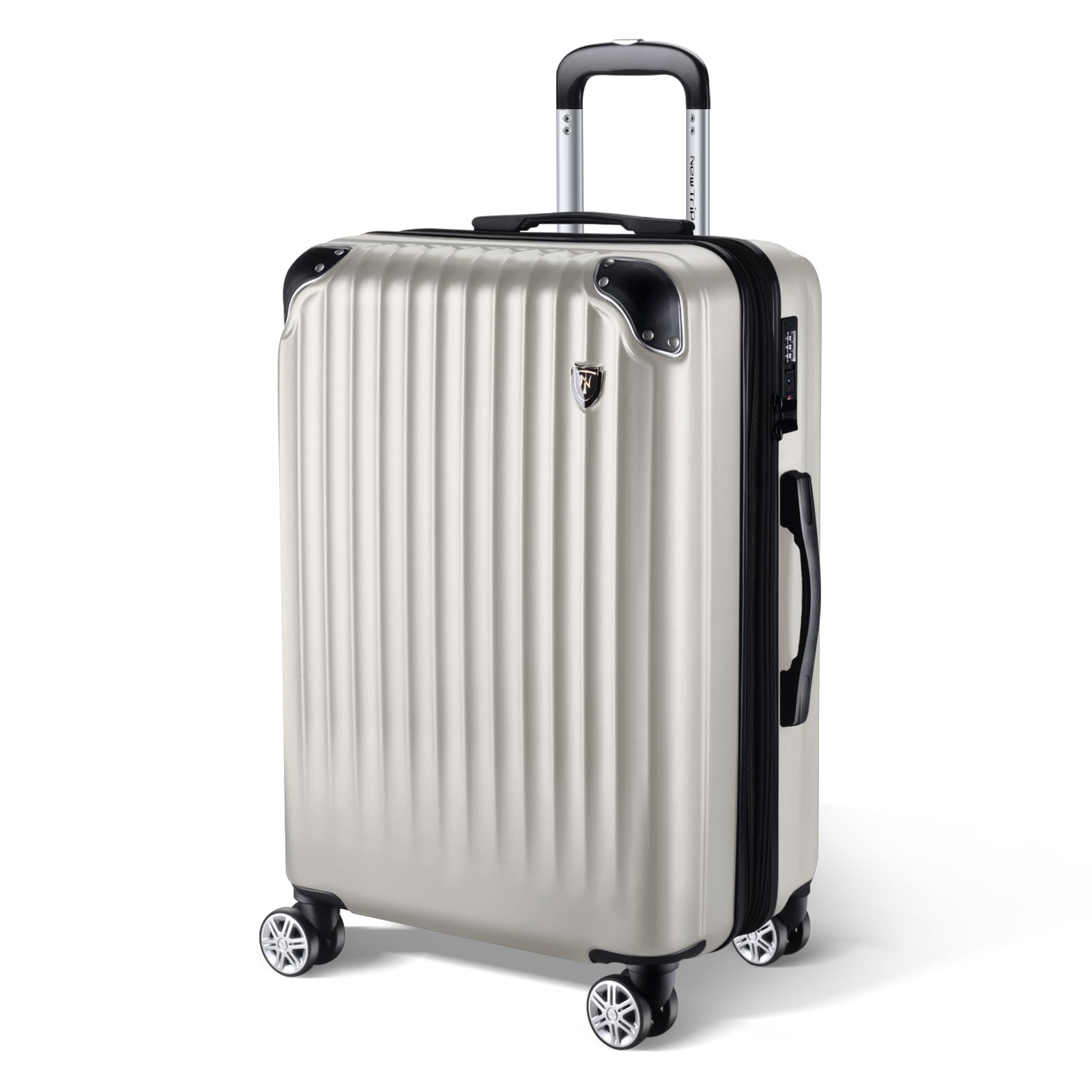 New Trip Expandable Suitcase with Double Wheels, Carry-on, Lightweight, Large, Size S for 1–3 Nights (2–4 Days), Zipper, Silent, TSA Lock, International Travel, Business Trips, Large 10.6 gal Capacity