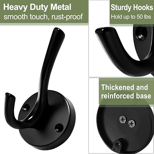 Vista 22 de Ganchos dorados para pared, paquete de 3 ganchos para toallas, de metal resistente, doble gancho para bata de baño, ganchos para sombreros