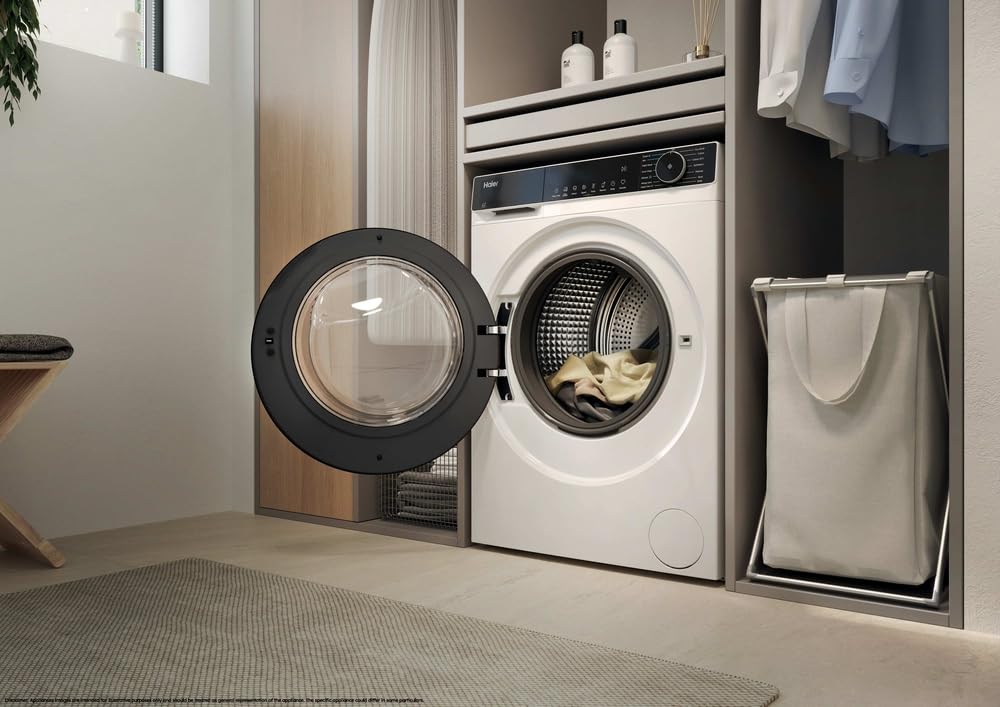 Haier X Serie 5 Lavatrice 9 Kg, Libera Installazione, Carica Frontale, Classe A-25%, 1400 Giri, Smart AI Cycle, Ciclo Refresh a Vapore, Wi-Fi con App hOn, 85x60x55.9 cm, Bianca – HW90-BP14357U-IT