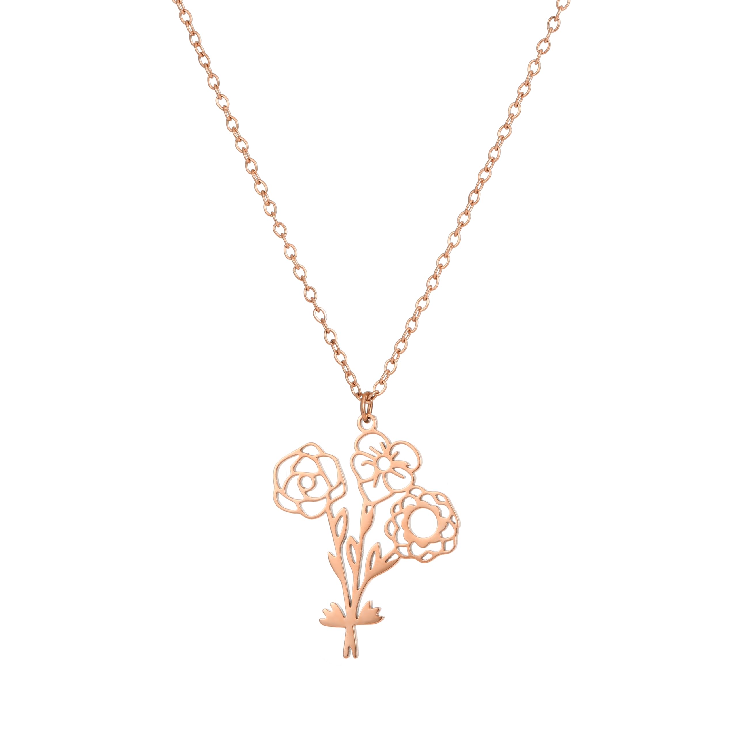 JINMA Personalized Birth Month Flower Birthstone Necklaces, Custom Birth Month Floral Necklace for Women Girlfriend Mother Sister Bridesmaids