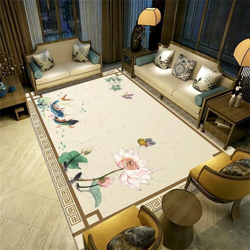 Tapis lavable couleur sable pour en finir avec les taches du salon