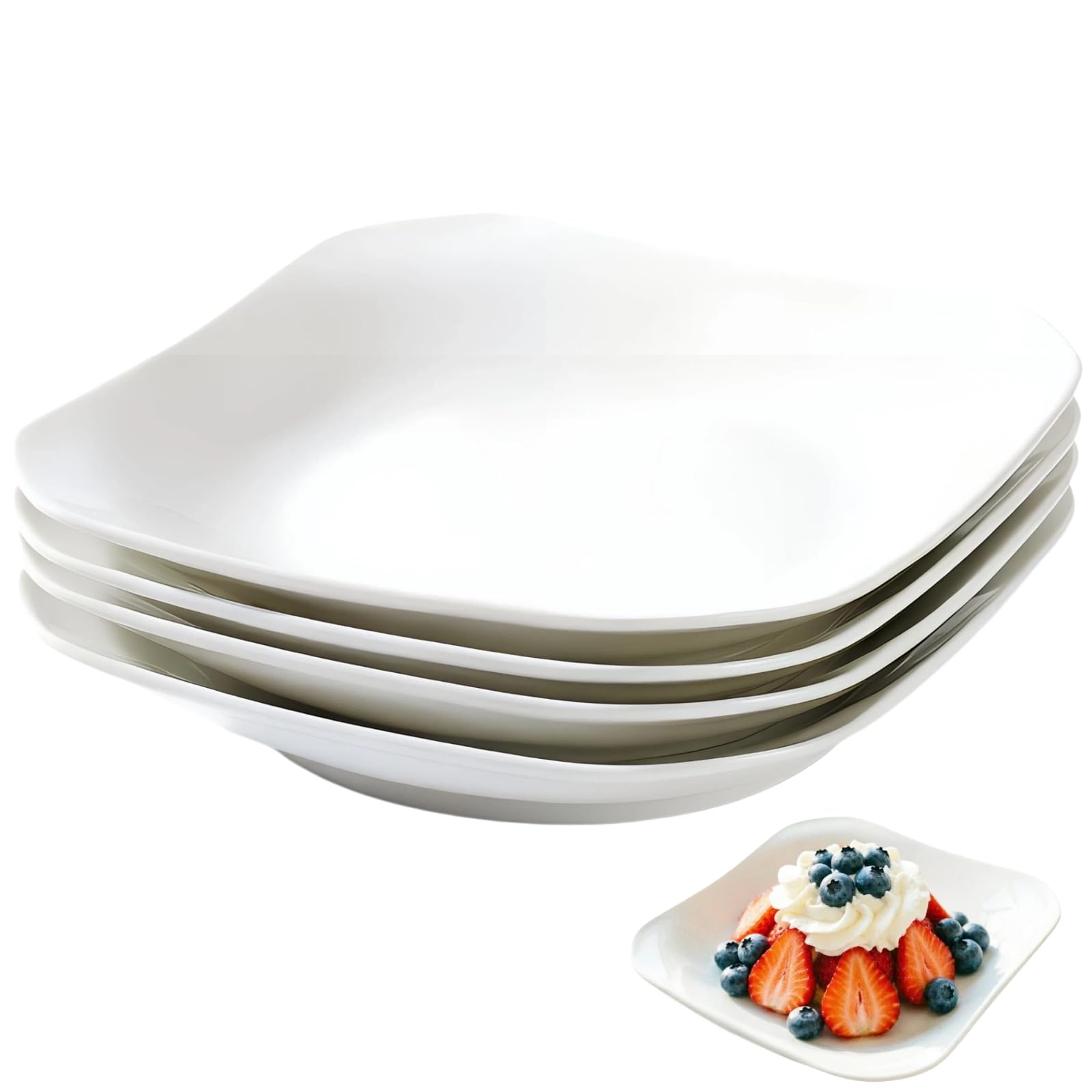 4 Pack Square Dinner Plates,8.5 Inch Small Dinner Plates for Salad Appetizer Dessert Bread, Modern Square Dishware, Microwave Dishwasher Safe
