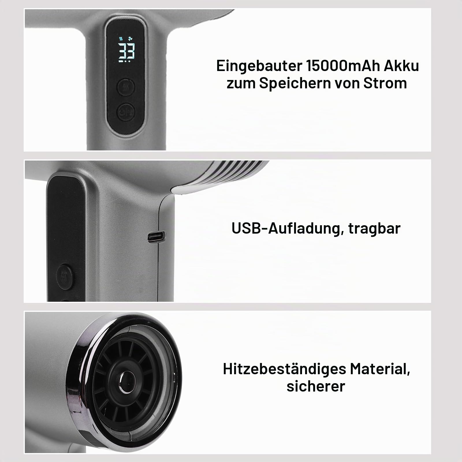 Kabelloser Haartrockner für Frauen und Männer, per USB wiederaufladbarer Reiseföhn, leiser tragbarer Fön mit Düse, 100.000 U/min, 200 W, Haarstyling-Geräte für Wohnheim, Reisen