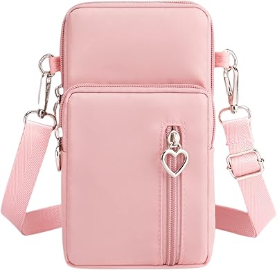 JUMISEE 3-Layers Crossbody Bag Cellphone Pouch Armband Wallet Nylon Smartphone Purse (Pink)