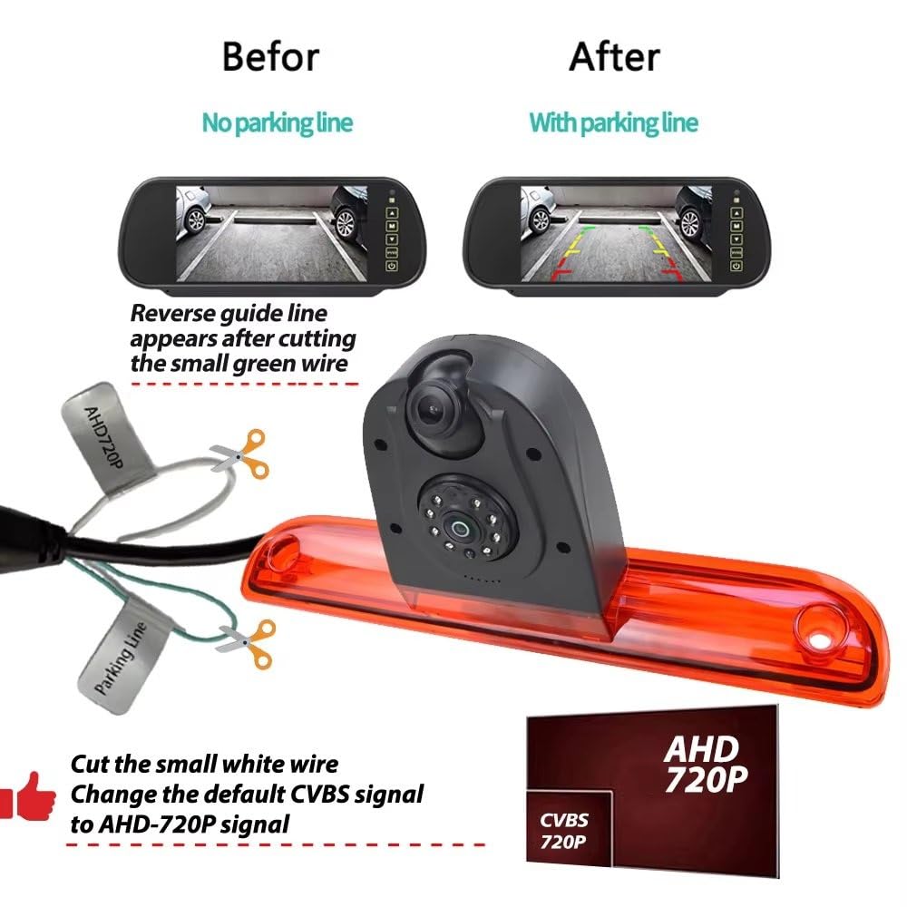 Cámaras Traseras para FIAT para Ducato 2006-2014 cámara de Marcha atrás de Doble Lente cámara de Marcha atrás de Tercera luz de Freno