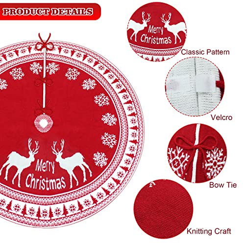 Mukum Christmas Tree Skirt 48 Inch Double Layers Cable Knit Tree Skirts Thick Xmas Tree Skirt Snowflake Reindeer Christmas Tree Skirts Merry Christmas Holiday Home Party Decorations #TOP2