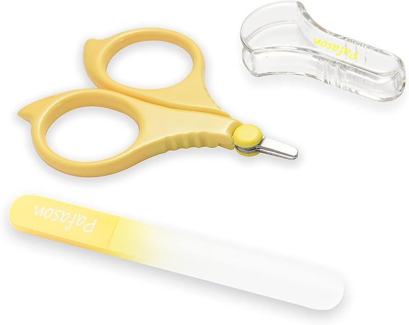 Baby Round Tip Manicure Nail Scissors and Baby Glass Nail File Set | Double-Sided Crystal Glass with Case Ideal for Babies Young Children Infant Newborns Toddlers Fingernail and Toenail Cutting