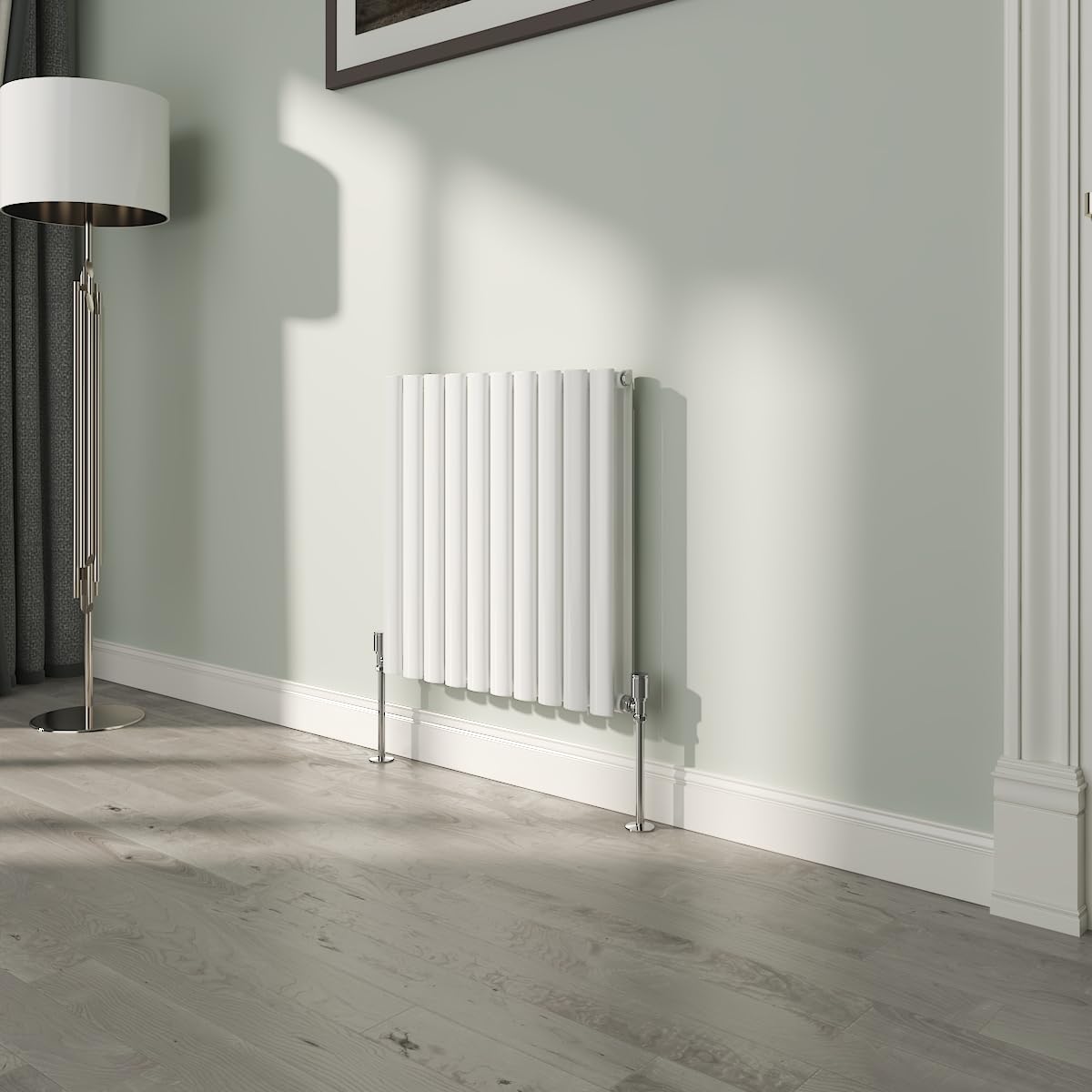 NRG White Oval Radiator Horizontal 600x590mm Double Panel Central Heating Radiators Perfect for Bathrooms Kitchen Living Room — image 1