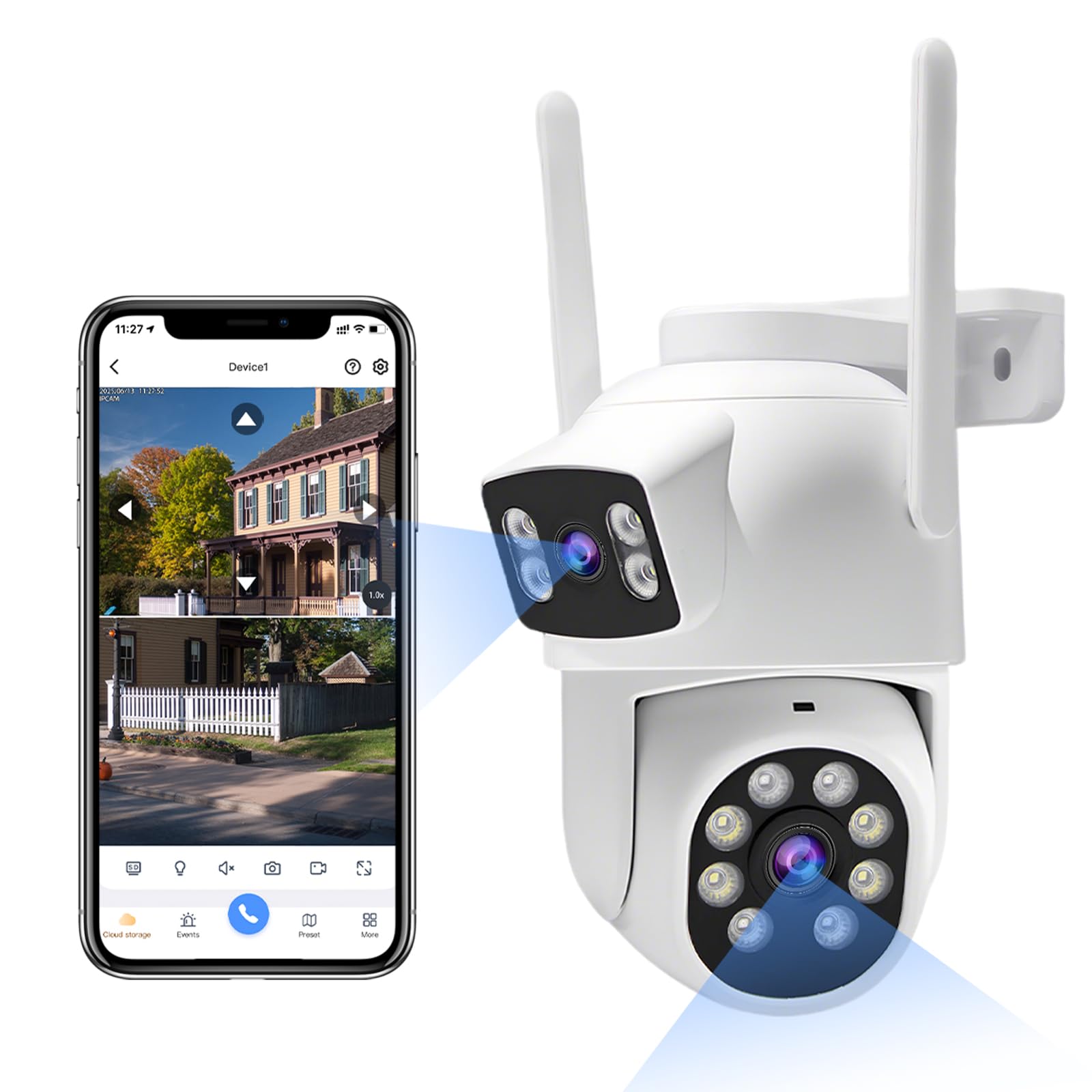Dual-Lens Wireless Security Camera Outdoor, 2K HD 6MP View, Indoor WiFi Connection, Smart Night Vision, Ai Motion Detection and Tracking, Light and Siren Alarm, 64G SD Card (Included)-image-20