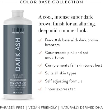 MineTan Professional Spray Tan Solution | Dark Ash - Rapid Express Fake Tanning Liquid, Fast Drying, a Cool, Super Dark Finish, Best Sunless Tanner, No Orange Tones, Salon Fomula, 33.8 Fl Oz
