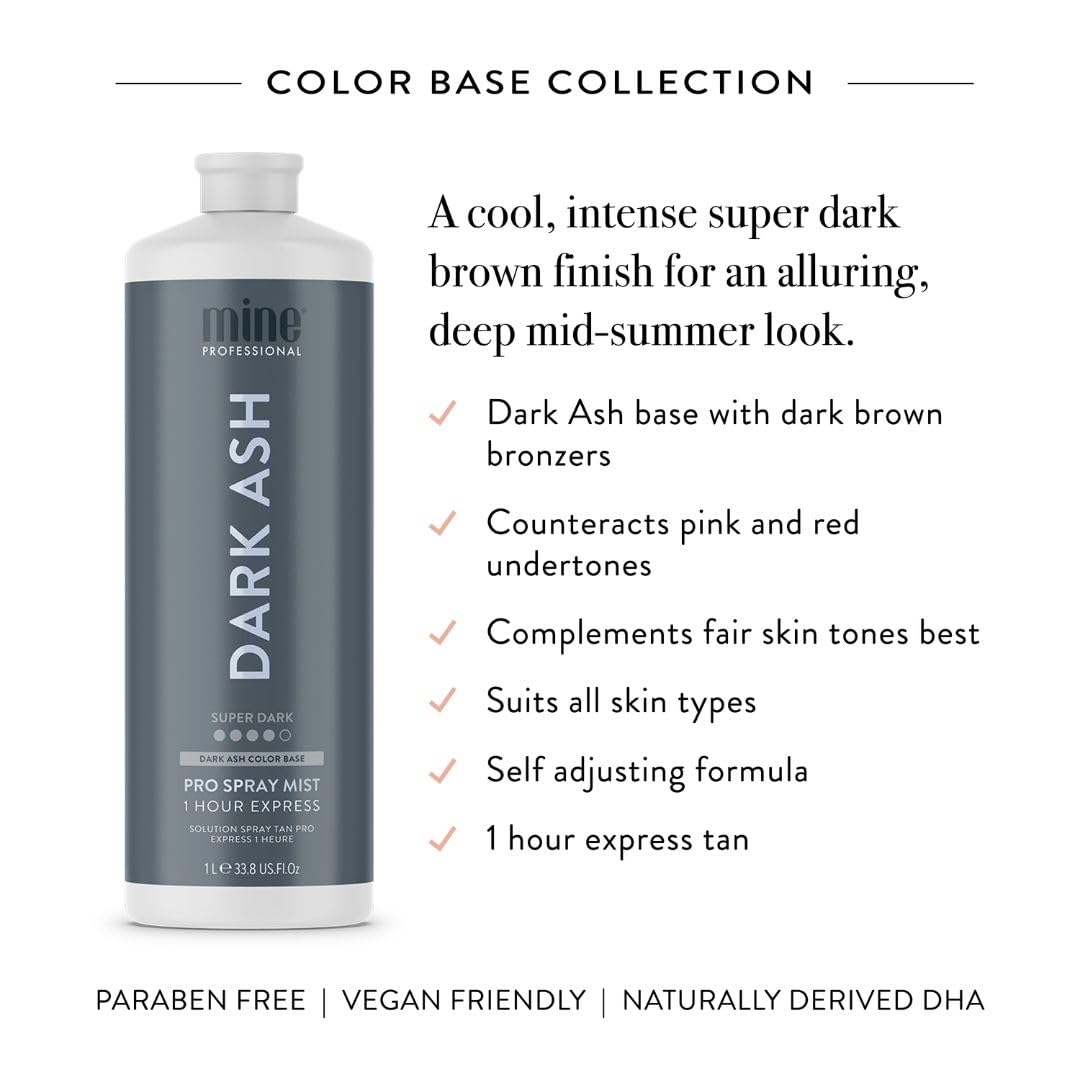 MineTan Dark Ash Premium roztwór do opalania natryskowego | Salon Professional 1-godzinna formuła ekspresowej opalenizny, czyste rozwiązanie do opalania bez słońca, gładkie i gładkie wykończenie, bez zapachu pomarańczowej lub sztucznej opalenizny, wegańsk