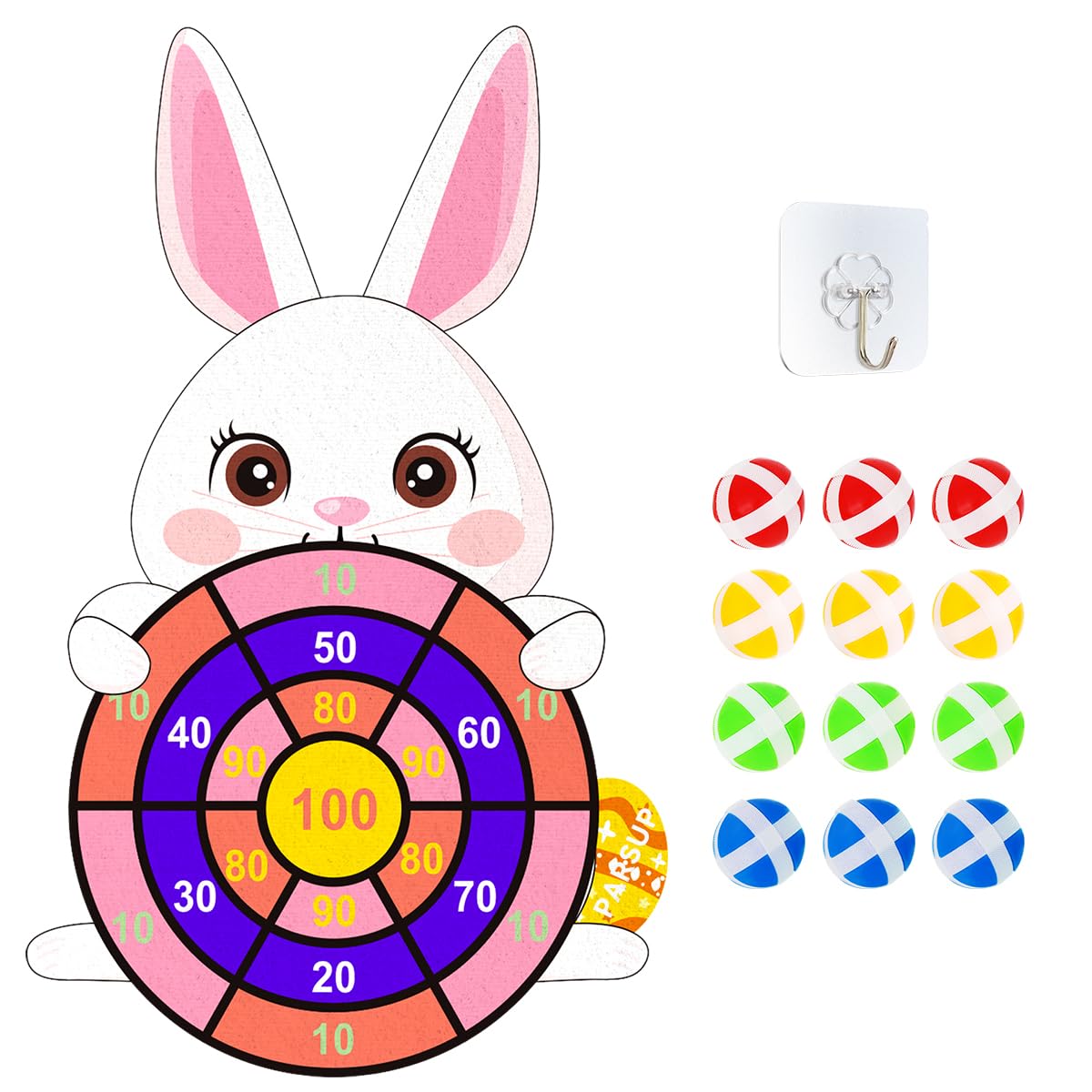 Easter Dart Board Game, Cute Bunny Party Board Games with 12 Stick Balls, Happy Easter Indoor Outdoor Games for Kids Ages 4-8, Party Games Yard Toys