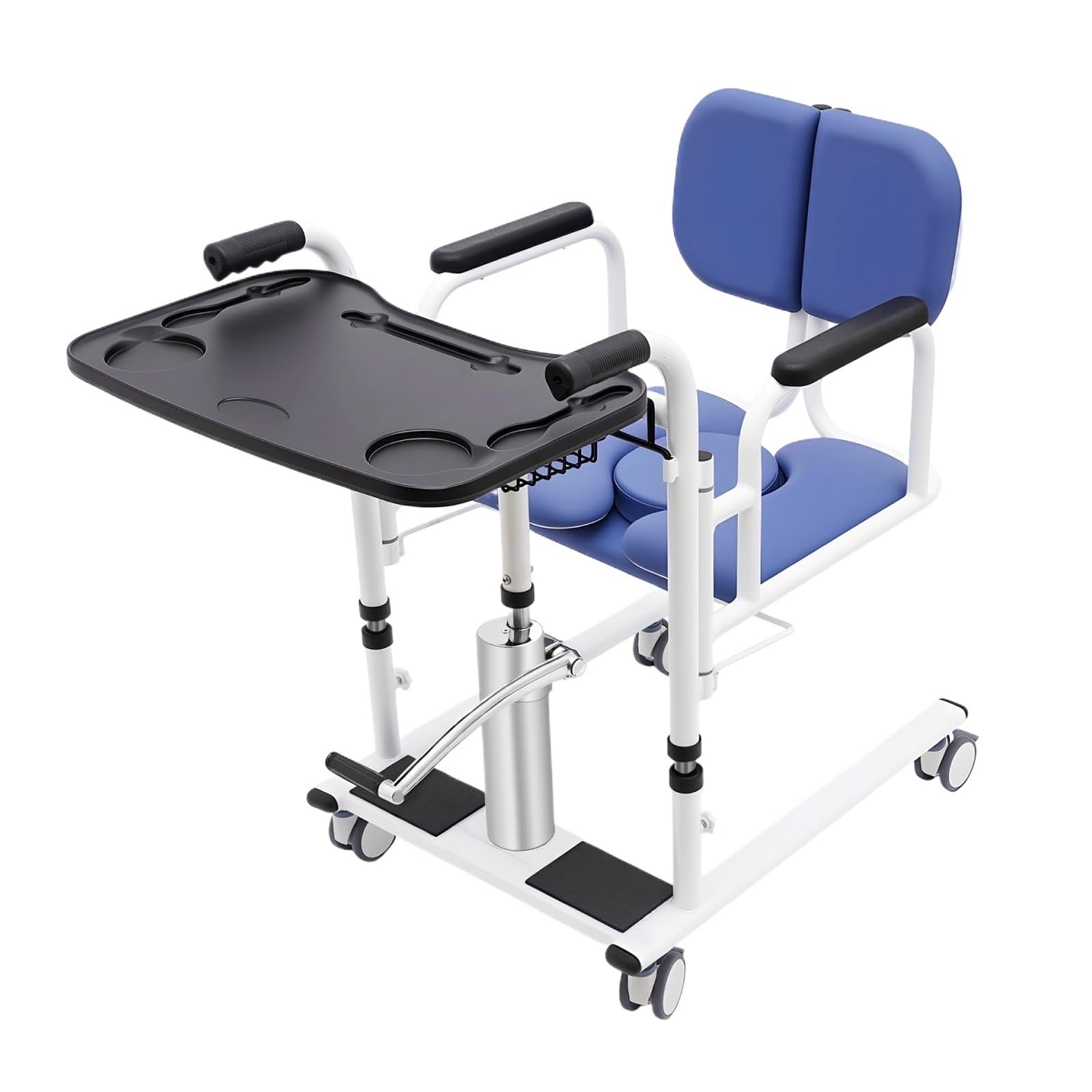 Domowy Hydrauliczny Podnośnik Pacjenta Przenośny Wózek Inwalidzki Ze Stali Bezszwowej Z 4 Kołami Udźwig 150 Kg Dla Osób Starszych Wygodna Płynna Mobilność(Blue)
