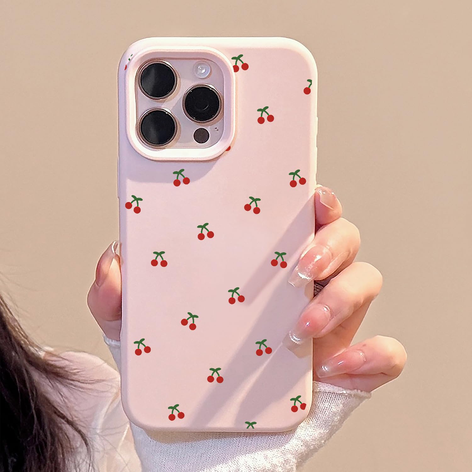 Reownest Custodia per iPhone 13 Pro Cover con Motivo Ciliegie, Morbida in TPU Slim e Carina Protezione Fotocamera Case per Ragazze e Donne – Rosa