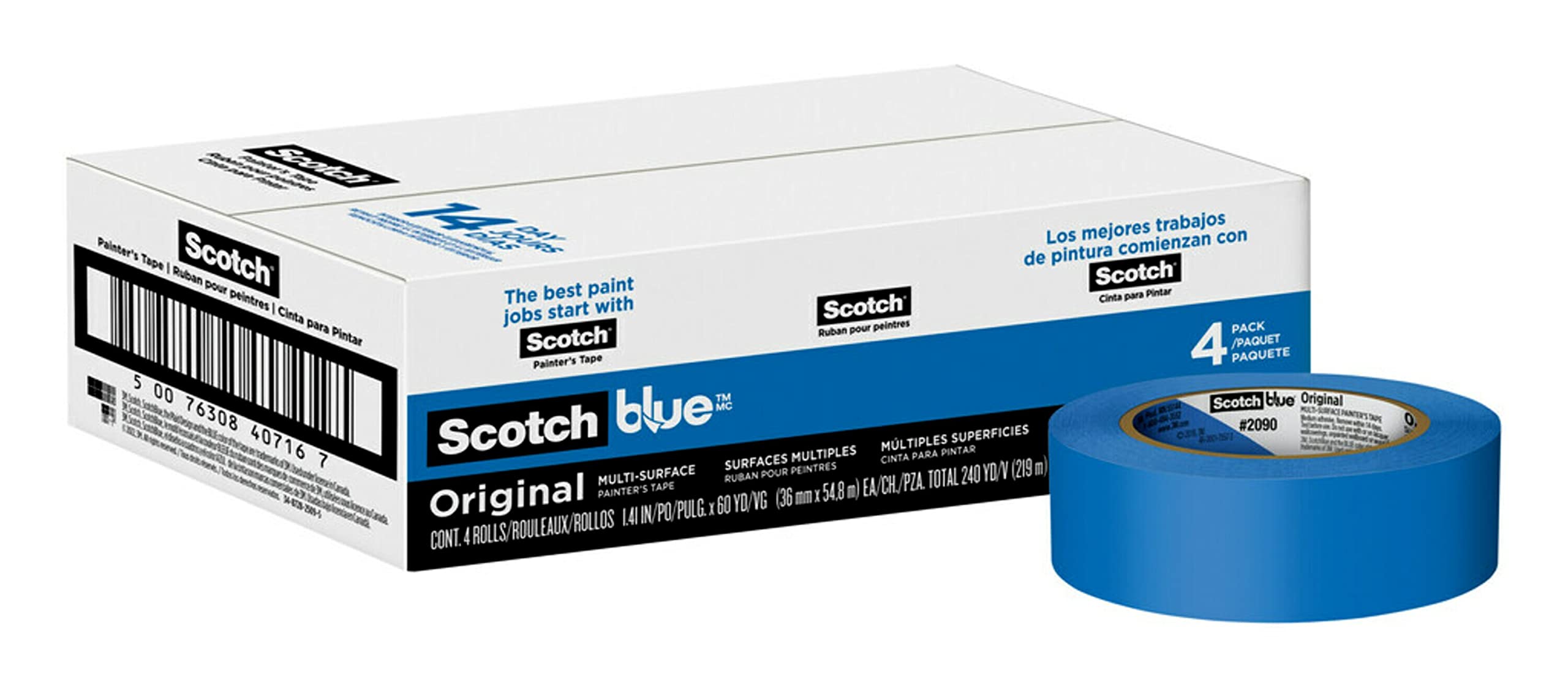 Original Multi-Surface Painter's Tape, 1.41 Inches x 60 Yards, 4 Rolls, Blue, Paint Tape Protects Surfaces and Removes Easily, Multi-Surface Painting Tape for Indoor and Outdoor Use