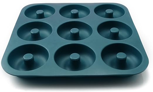 Large Silicone Donut Pan for Baking, 9 Cavity Non-Stick Food Grade Silicone Donut Molds, Doughnut Pan and Bagel Pans for Baking & Kitchen, BPA Free 11.2 x 11.1 Inches, Dishwasher Safe - Blue