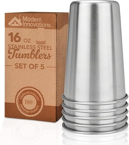 Modern Innovations vasos de acero inoxidable juego de 5 16 onzas sin BPA - Vasos para camping para exteriores y uso cotidiano vasos de cerveza de