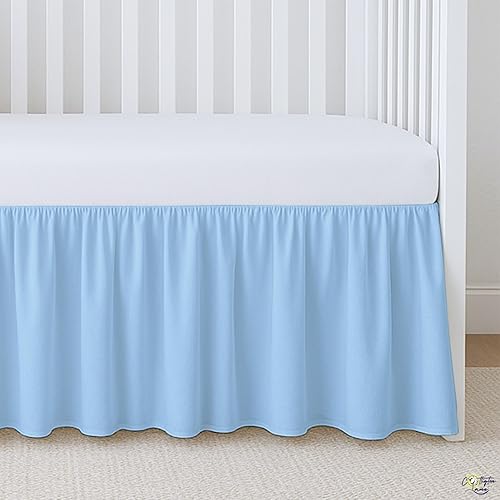 Miniatura 8 de Falda de cuna azul claro con volantes de polvo, 100% algodón natural, falda de cama para cuna, para bebés niñas o niños, caída de 14 pulgadas