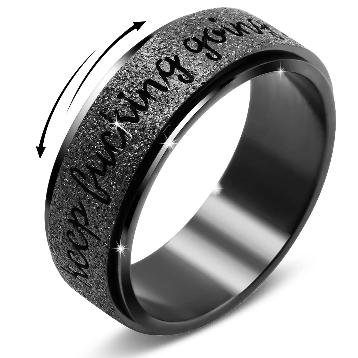 Spinner Ring Anxiety Ring for Women Men:Titanium Stainless Steel Fidget Ring For Anxiety for Women 8mm Width Black Rainbow Silver Color Size 7 8 9 10 11 12, 10, Metal, No Gemstone