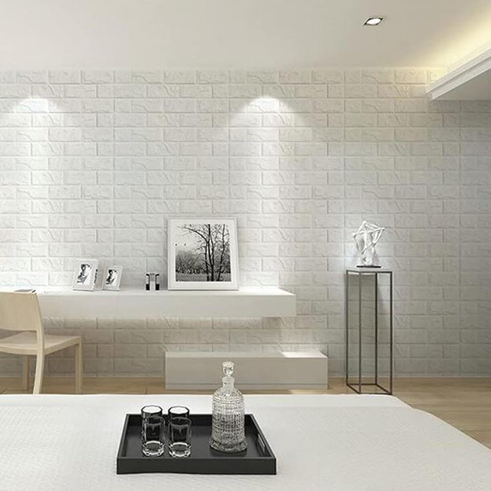 Carta da Parati 3D in Mattoni, 35x39cm Pannelli Finta Pietra Carta da Parati Adesiva Muro, moderna impermeabile adesivi murali per Cucina, Soggiorno, Camera da letto, Bagno (36 Pezzi, Bianco)