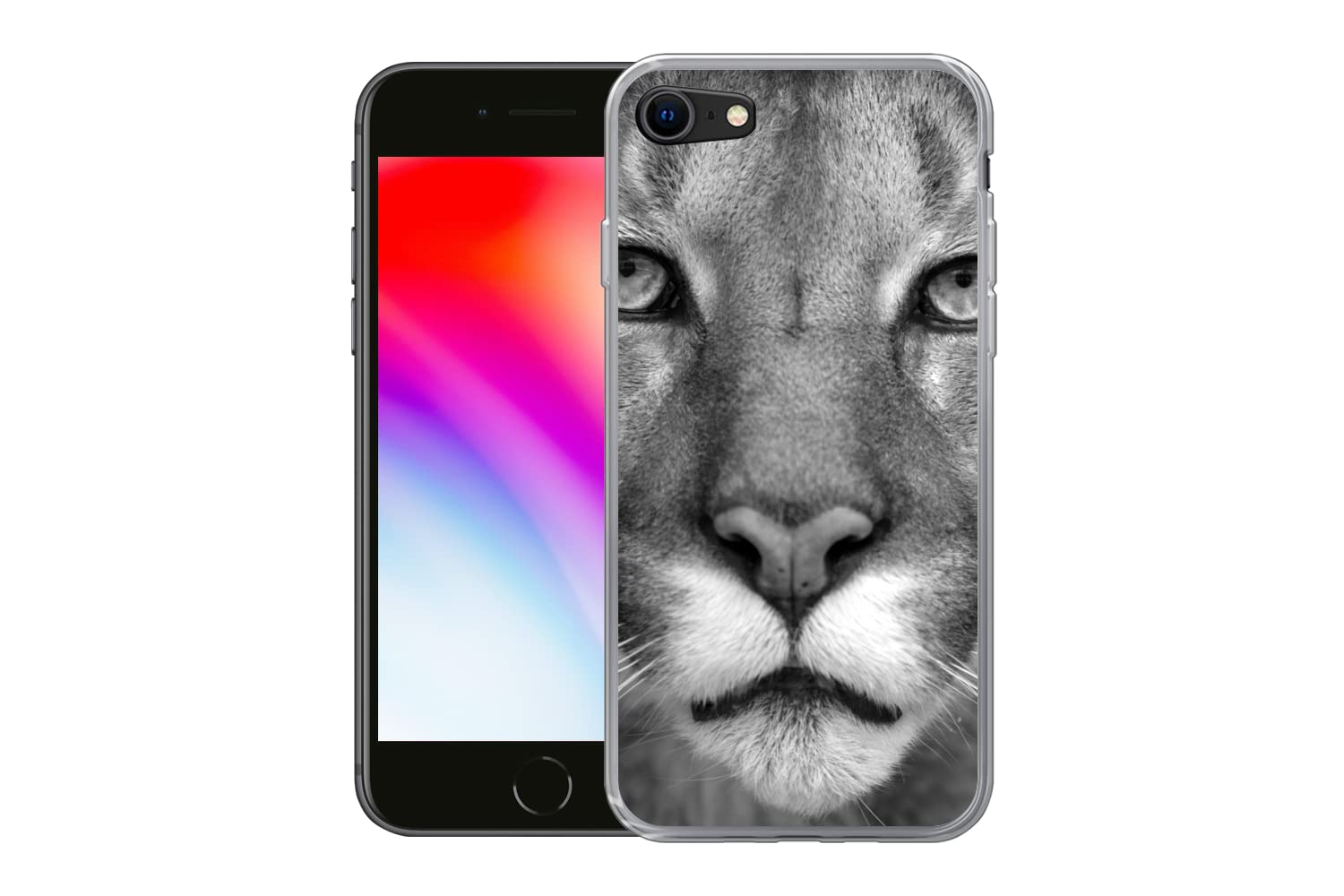 MuchoWow Funda para iPhone 8 - Pantera - Vida Silvestre - Negro - Blanco - Funda de Silicona/Funda Blanda para teléfono móvil
