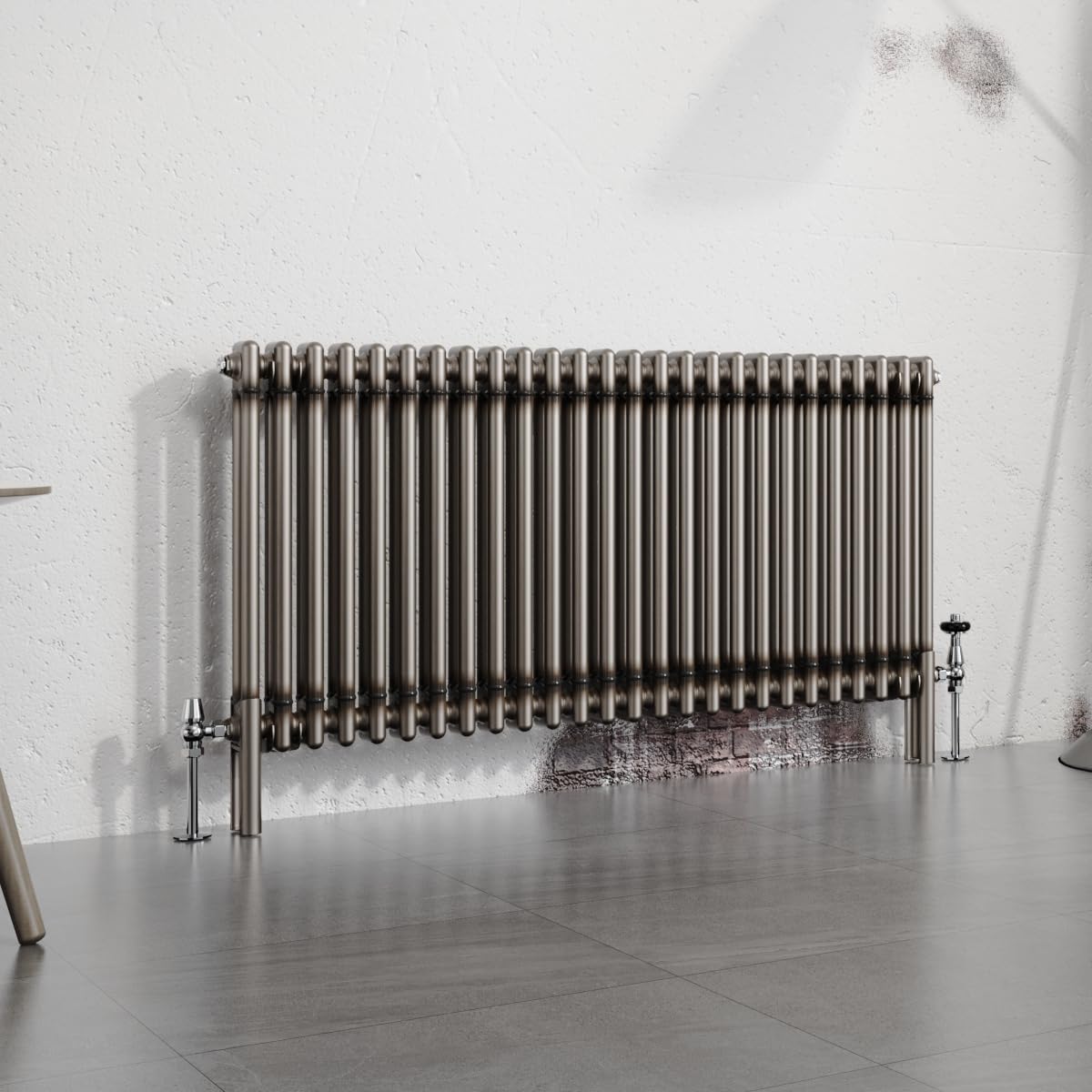 Warmehaus 600x1190mm Raw Metal Horizontal Column Radiator Double Traditional Cast Iron Style Bathroom Radiator