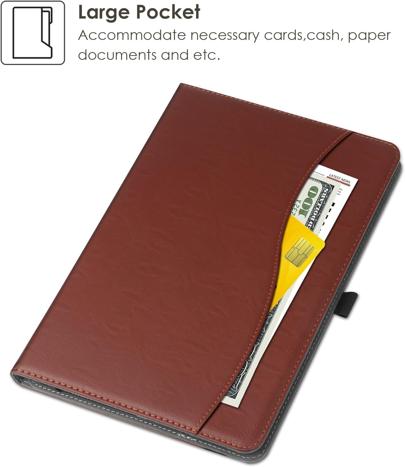 HGWALP Universal 9",9.7",10.1",10.2",10.5",10.9",11" Tablet Case,Multi-Viewing Angels Stand Folio Case Cover with Handstrap for for iPad, Samsung,Other 9-11 inch Tablet,Brown