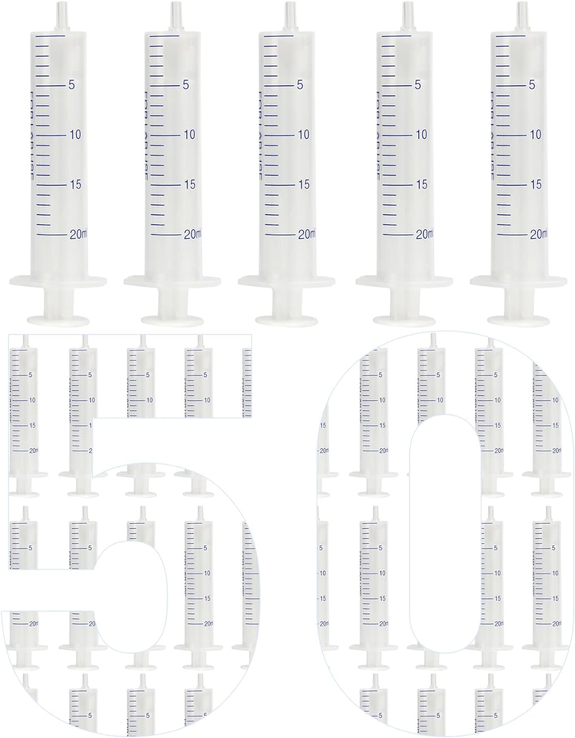 50 pcs 20mL Jeringas, Jeringas de Laboratorio de Plástico sin aguja, Jeringa de Alimentación, Jeringa para Líquidos, apto para Laboratorio Científico, Medición, Dispensación