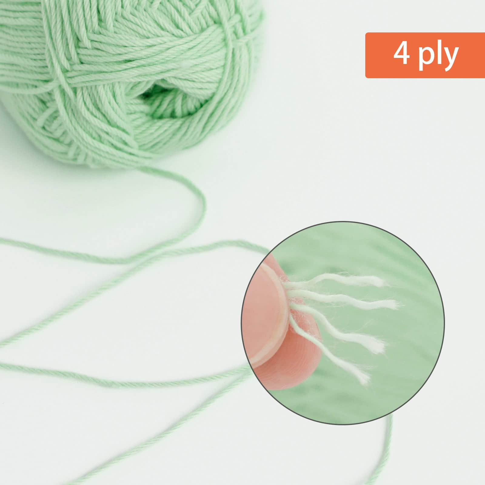 Pretty Jolly 4 Skeins Soft Baby Yarn 100% Cotton Yarn for Crochet Knitting 4 Ply Yarn Blanket Yarn for DIY Craft Fingering Weight Yarn Total Length 4175ysd/450g(Light Green) - Image 3