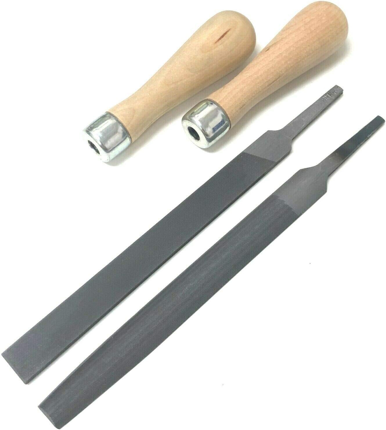 Hand File Set with Lutz SkrooZon 4 Wood Handle Flat & Half Round Hand Files