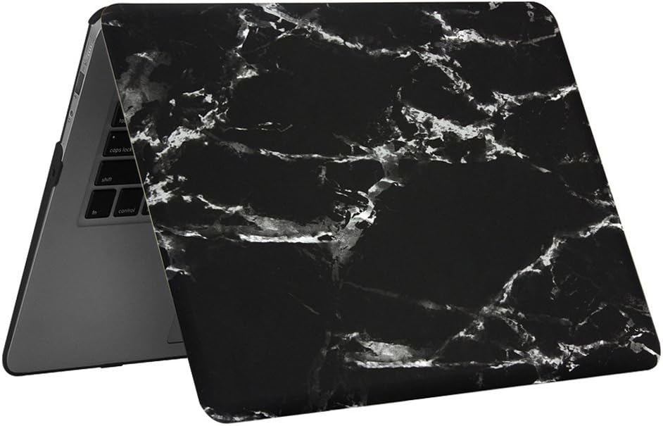 UESWILL 3in1 Marble Pattern Smooth Hard Shell Case Cover Compatible with 2010-2017 MacBook Air 13 inch (A1466/ A1369) + Keyboard and Screen Cover + Microfibre Cleaning Cloth, (Black/White)