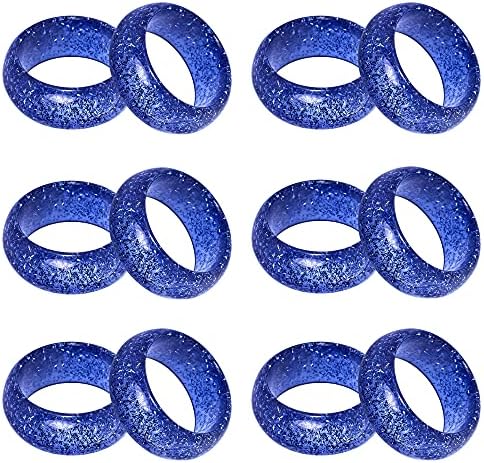 Blue Napkin Rings, Elegant Décor Colored Resin Napkin Holder Ring Set for Christmas, Thanksgiving, Dinner Parties, Weddings, Holidays, and Summer Winter Gathering | Value Pack of 12 | Blue Glitter