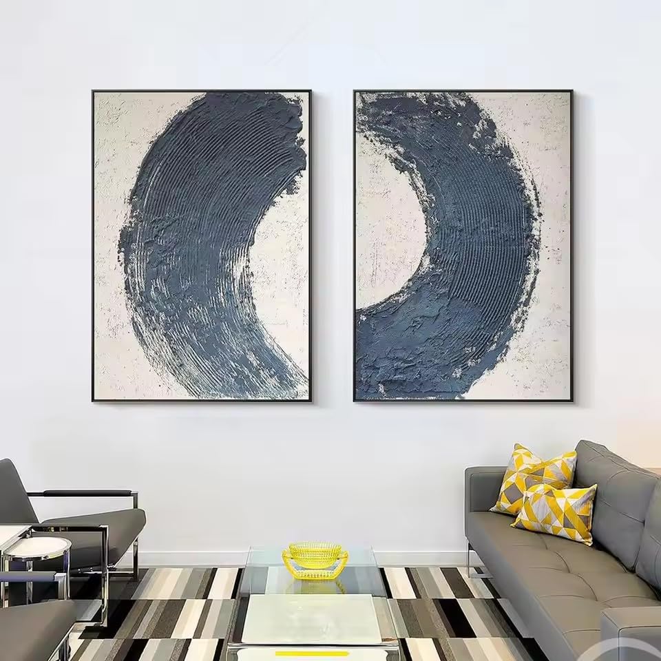 DIHANSM - Cuadro abstracto bohemio azul marino con textura, póster nórdico minimalista y moderno sobre lienzo para decoración del hogar (80 x 120 cm x 2 piezas/sin marco)