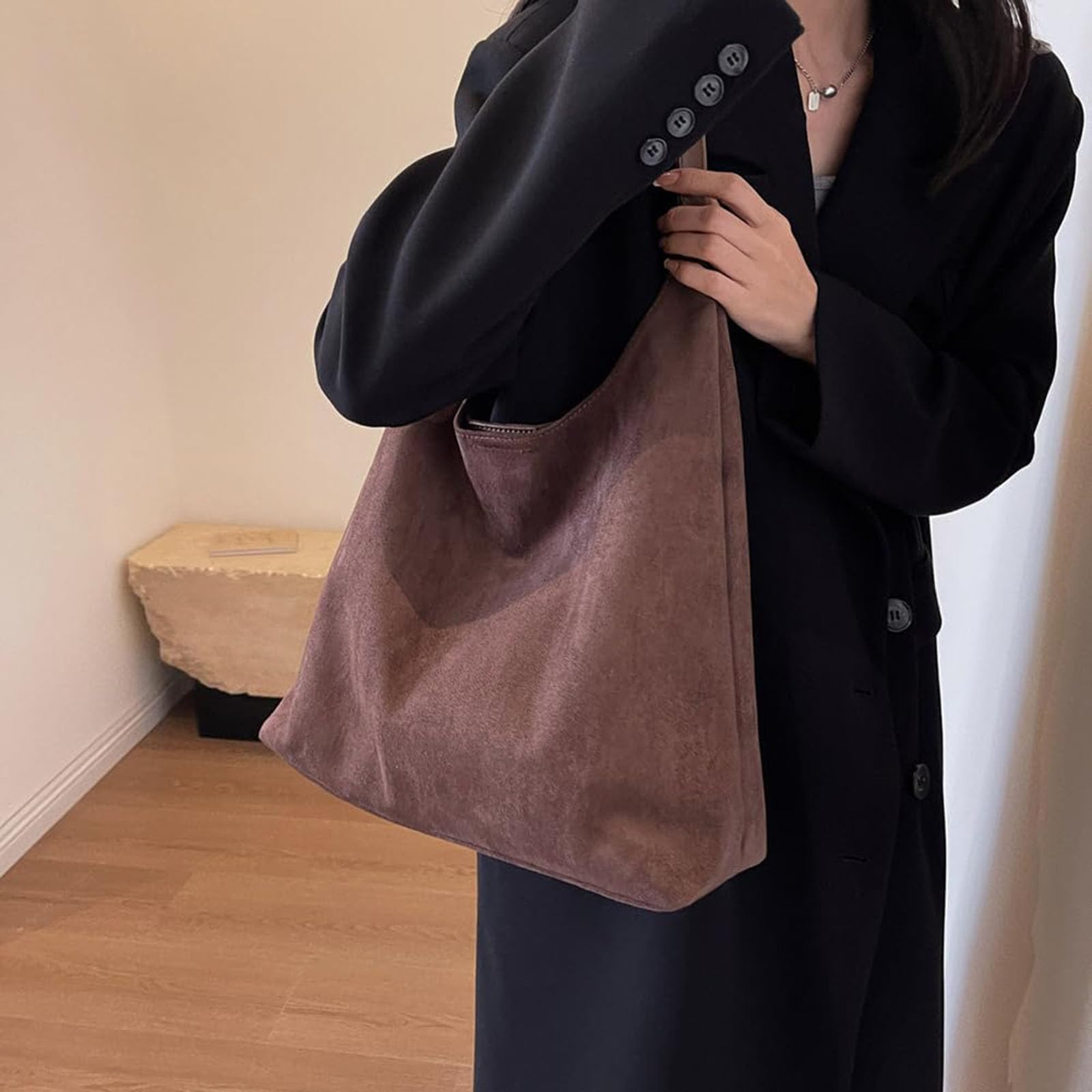Braune Wildledertasche, Hobo-Tasche aus Leder für Damen, lässige Wildledertasche, Hobo-Handtasche, Tragetasche für Damen