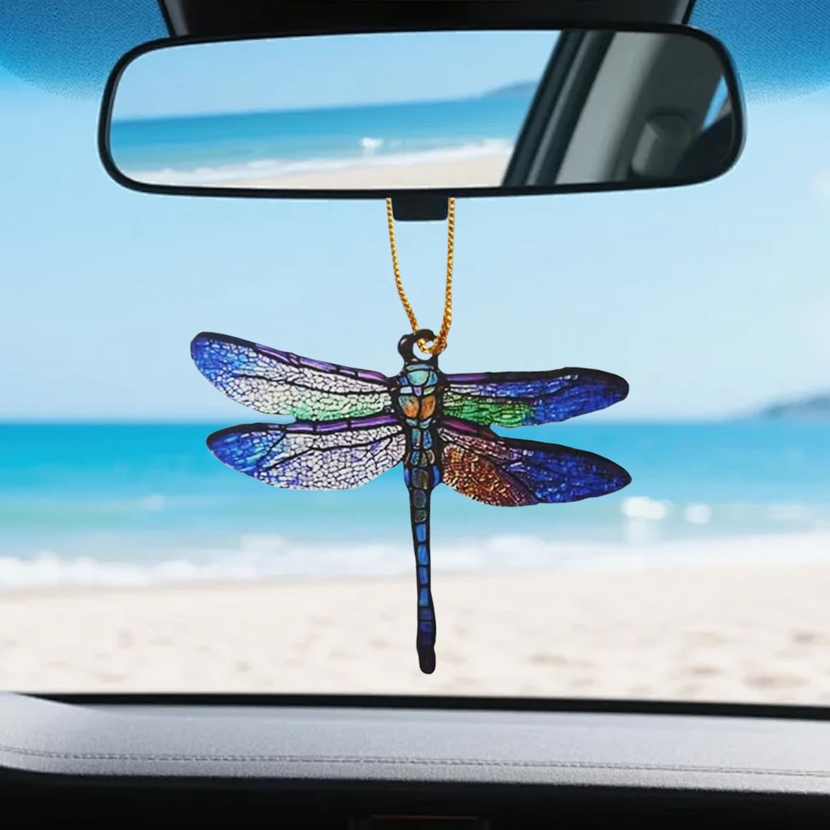 Dragonflies Car Rear View Mirror Charm Accessories, 2D Lovely Acrylic Automotive Hanging Decoration, Personalized Car Interior Rearview Mirror Pendant Ornament for Women Man (TypeE)
