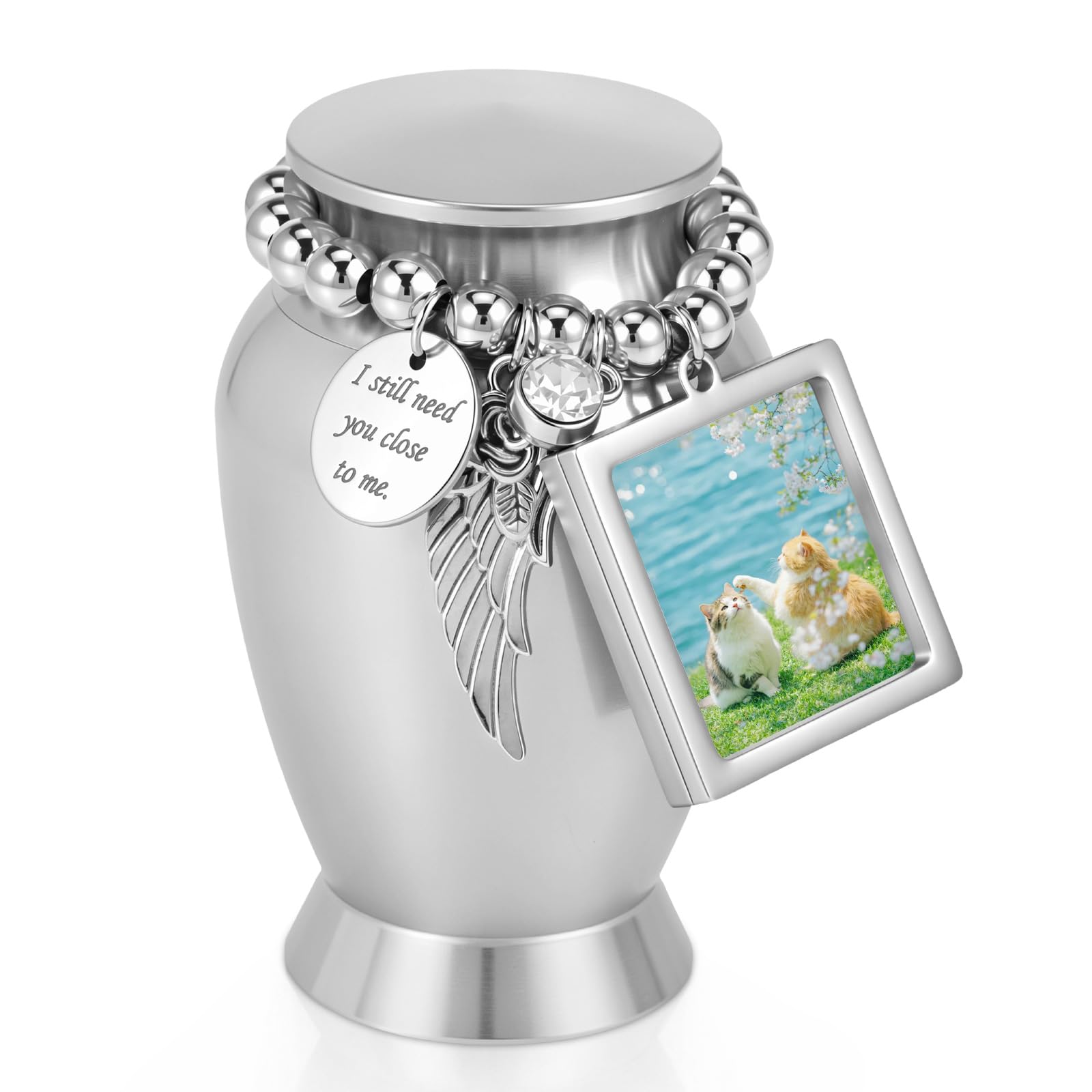 Mini Cremation Urn,Keepsake Memorial Container Aluminum Alloy, Small Keepsake Urn with Photo Frame Holder for Human or Pet Ashes Funeral Remembrance Decor