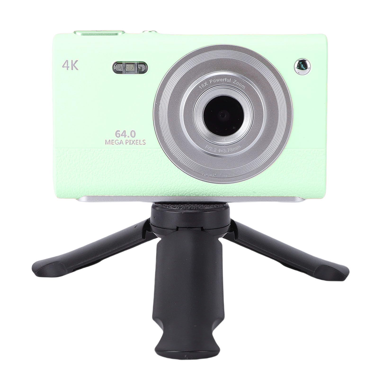 Fotocamera Digitale Compatta con Zoom 16X 4K per Fotografie di Viaggio con Flash a Doppia Fotocamera, Vlog con Messa a Fuoco Automatica da 64 MP per Principianti (GREEN)