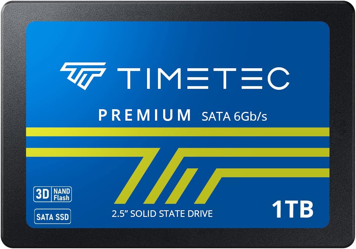 Timetec 1TB SSD 3D NAND SATA III 6Gb/s 2.5 Inch 7mm (0.28") 800TBW Read Speed Up to 550 MB/s SLC Cache Performance Boost Internal Solid State Drive for PC Computer Desktop and Laptop (1TB)